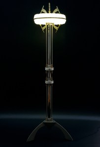 The sculpture fully illuminated