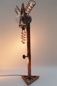 Side view of Tridua Light Sculpture at dusk